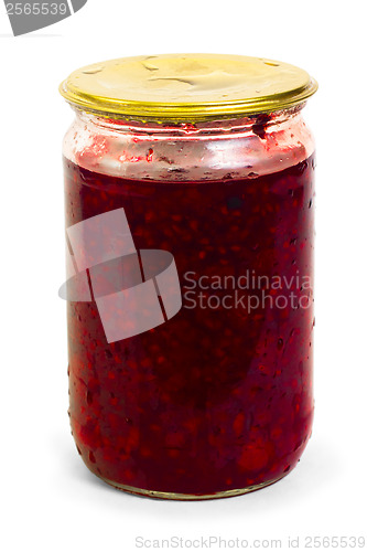 Image of raspberry jam in a glass jar