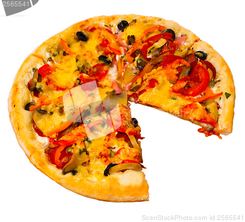 Image of pizza white isolated cheese tomato italian food fast meal dinner