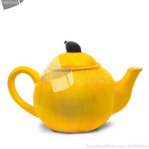 Image of teapot yellow ceramic kettle tea isolated