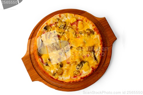 Image of baked pizza fast a dinner crust italian mushrooms food cheese is