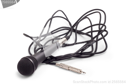 Image of microphone black jack with cord isolated on white background