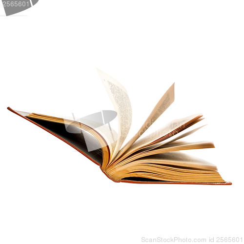 Image of open old book isolated lists of pages on move (clipping path)