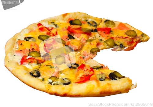 Image of isolated dinner baked pizza food cheese italian a tomato white c