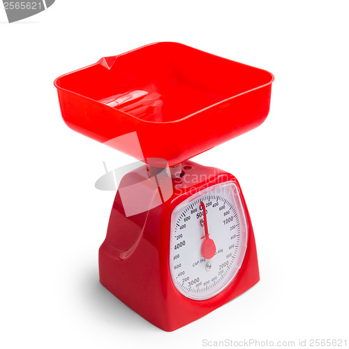 Image of red kitchen scales isolated