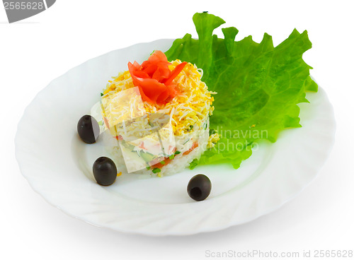Image of rice salad olives food dish isolated on a white background