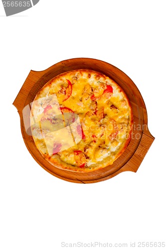 Image of baked pizza fast dinner crust italian food cheese isolated tomat