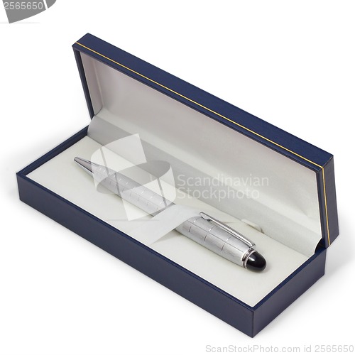 Image of ballpoint pen gift box silver isolated white background