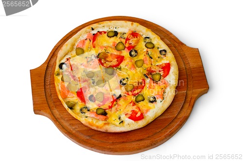 Image of pizza isolated white cucumber cheese a food italian tomato meal