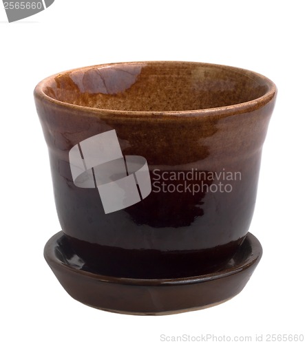 Image of cup empty flower pot brown ceramic isolated