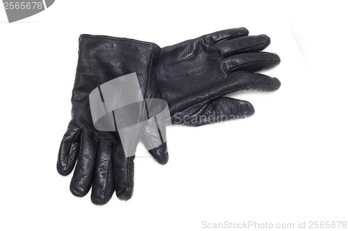 Image of black pair leather gloves isolated on white background