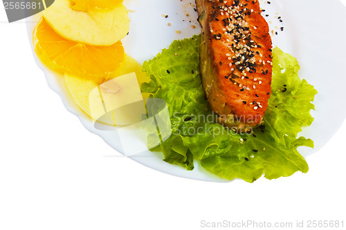 Image of salad a plate fish tasty boiled isolated on white background cli