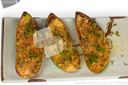 Image of mussels tasty fried food isolated on white background