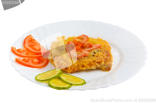 Image of steak cucumber plate cheese isolated on white background clippin