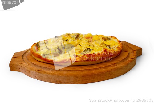 Image of baked pizza mushrooms a fast dinner crust italian food cheese is