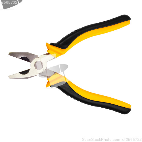 Image of open yellow pliers isolated on white background (clipping path)