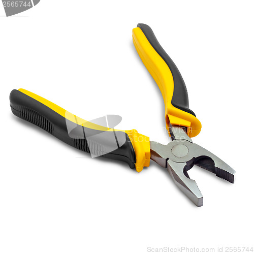 Image of yellow pliers open isolated on white background
