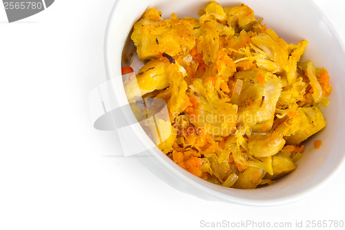 Image of meat roast a carrot isolated on white background