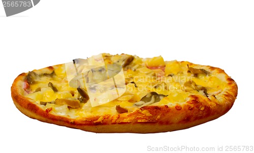 Image of baked pizza mushrooms fast a dinner crust italian food cheese is