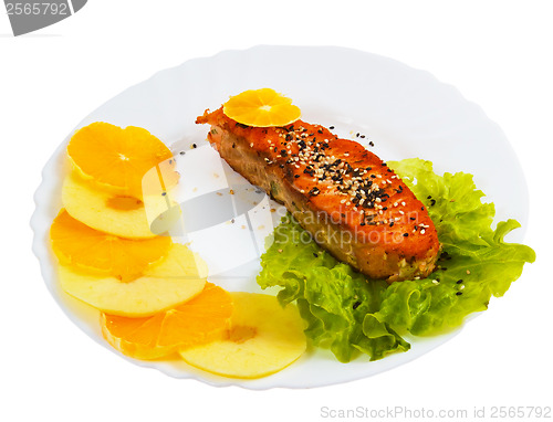 Image of fish boiled salad plate a isolated on white background clipping