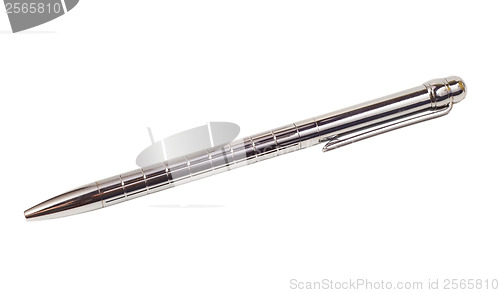 Image of silver ballpoint pen isolated on white background clipping path