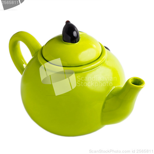 Image of green kettle teapot isolated on white background