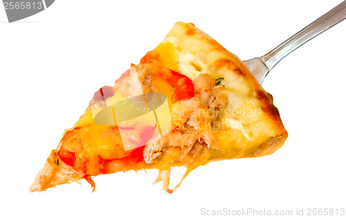 Image of pizza slice piece appetizing  isolated on white background (clip