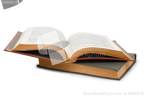 Image of two open old book on white background