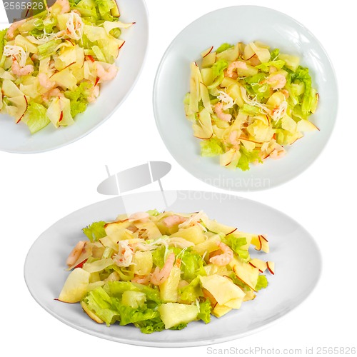 Image of apple shrimp salad set isolated on white background clipping pat