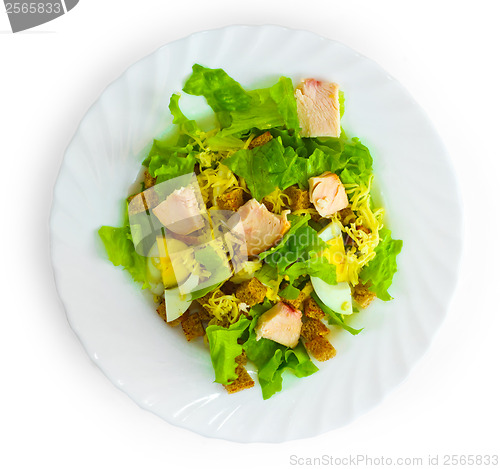 Image of cheese sausage bread salad isolated on a white background