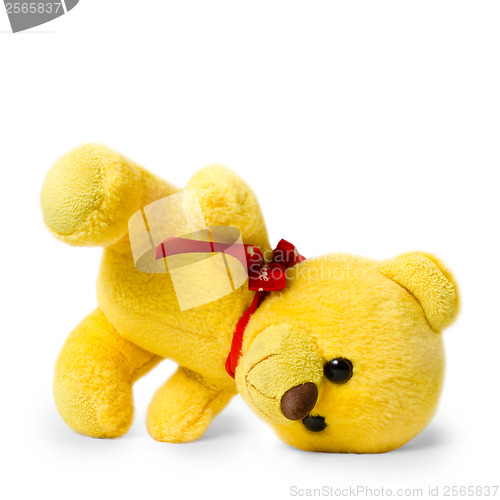 Image of teddy bear is yellow on a white background