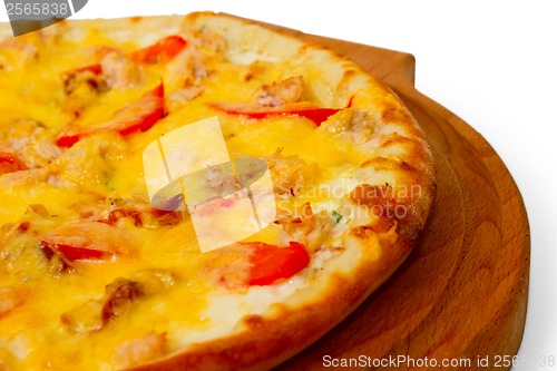 Image of isolated fast dinner crust baked pizza food cheese a italian tom