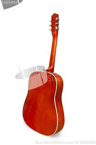 Image of acoustic classical guitar isolated on white back view