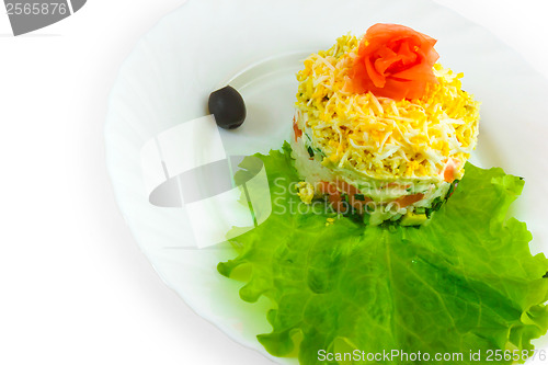 Image of salad rice tasty olives food dish isolated white background