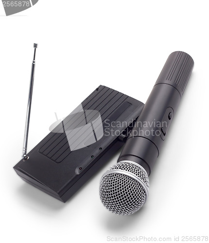 Image of wireless radio microphone with receiver station antenna isolated