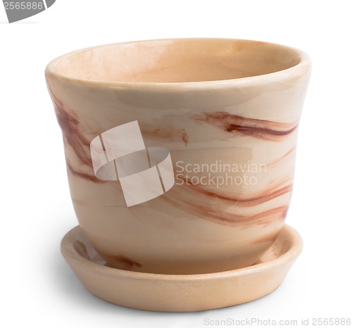 Image of cup brown flower empty pot brown ceramic isolated on white backg