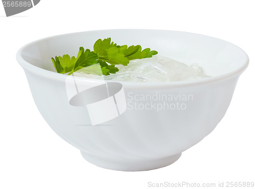 Image of tasty rice extract long macaroni isolated on white background cl