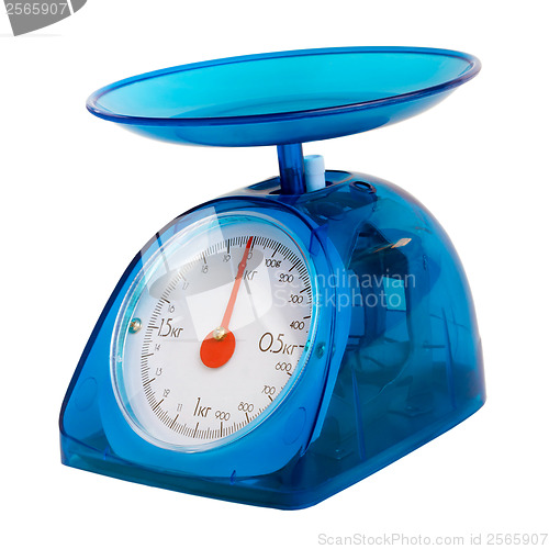 Image of blue kitchen scales isolated(clipping path)