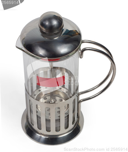 Image of teapot empty kettle glass tea shiny metal isolated