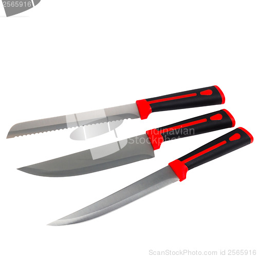 Image of red kitchen knife isolated on white background