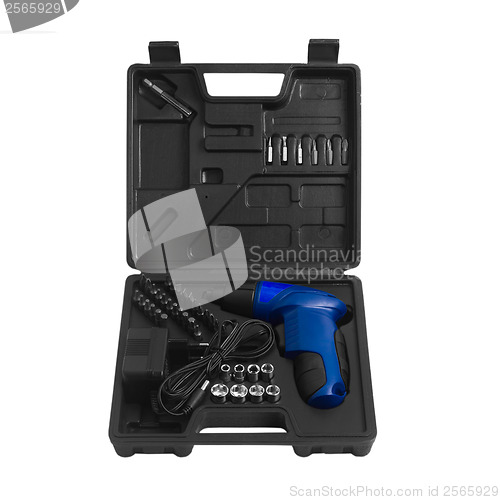 Image of electric drill in a box isolated