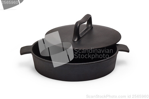 Image of skillet kitchen black design roaster pan cover fry isolated