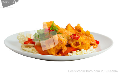 Image of fried fish dish meal isolated a on white background clipping pat