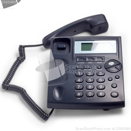 Image of modern blue business phone isolated on white background