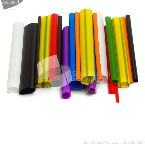 Image of bright colored plastic tubes isolated on white background