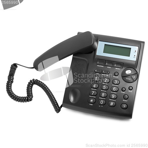 Image of black modern phone call with cord isolated