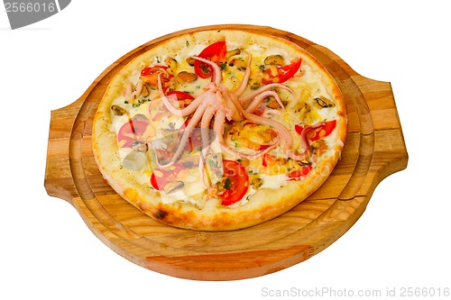 Image of octopus pizza seafood tasty on white background (clipping path)