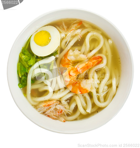 Image of soup pasta eggs hot isolated on white background clipping path