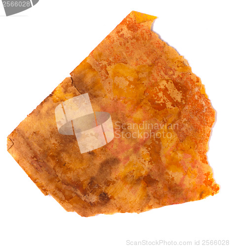 Image of texture scrap piece of old yellow paper on a white background