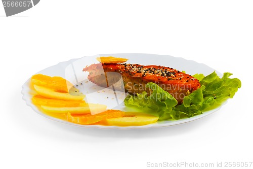 Image of salad plate fish tasty boiled isolated on white background