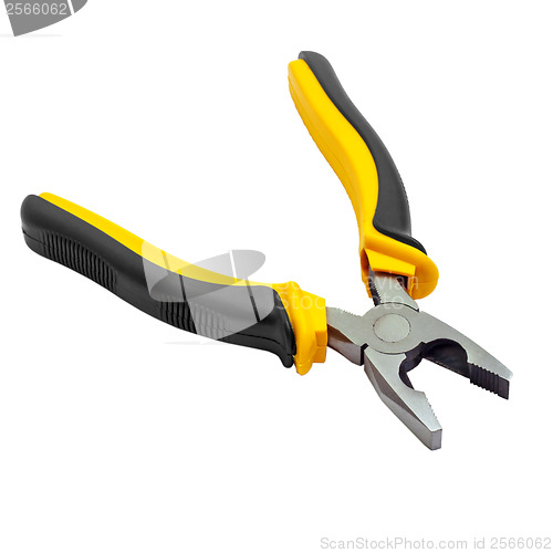 Image of yellow pliers open isolated on white background (clipping path)